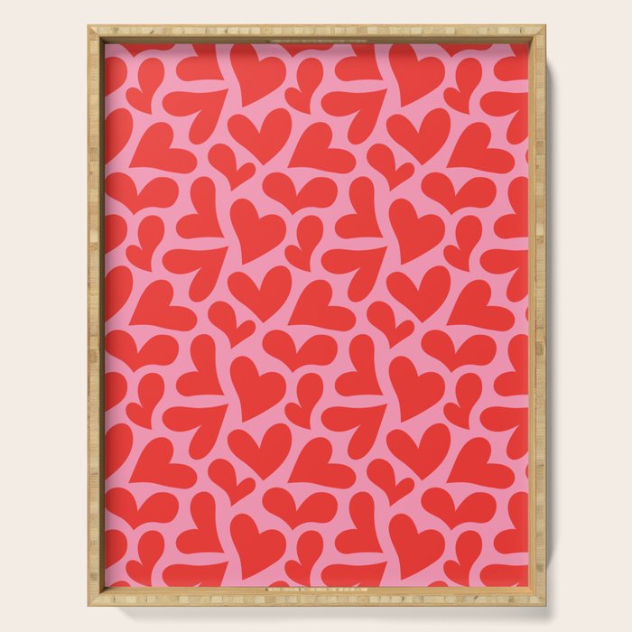 Retro red love heart shape pattern Serving Tray Gallery Image 1