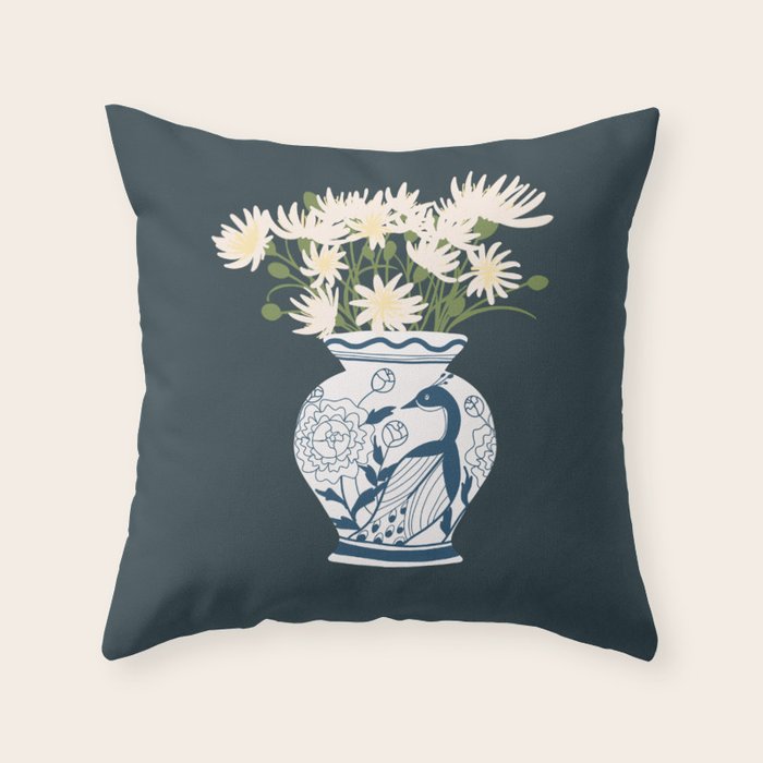 Vase no. 6 with Peacock  Throw Pillow Gallery Image 1