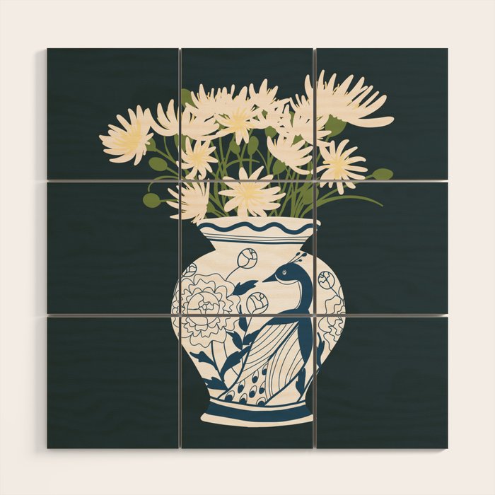 Vase no. 6 with Peacock  Wood Wall Art Gallery Image 1