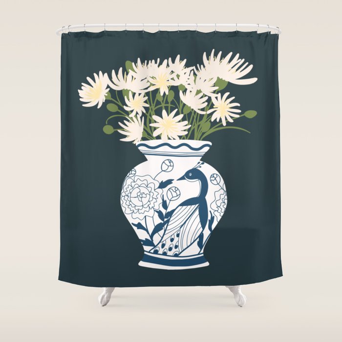 Vase no. 6 with Peacock  Shower Curtain Gallery Image 1