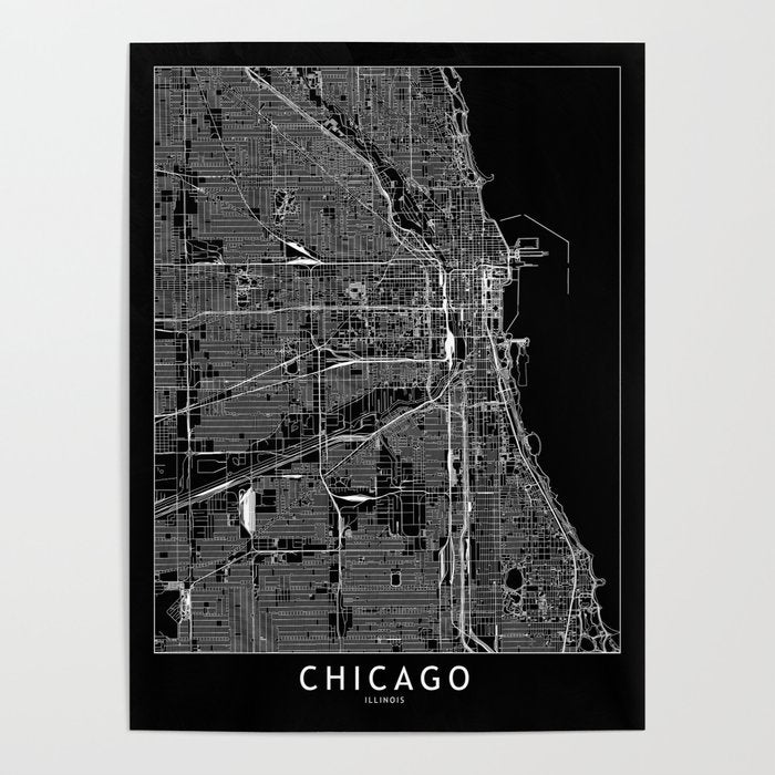 Chicago Black Map Poster Gallery Image 1