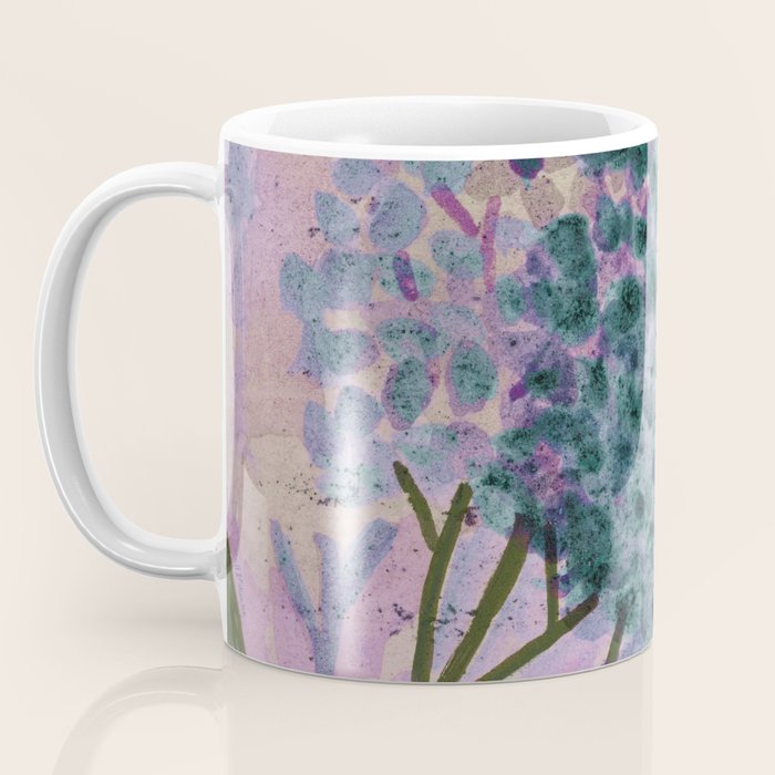 Garden Lilac Flower Painting in Teal & Pink Coffee Mug Gallery Image 3
