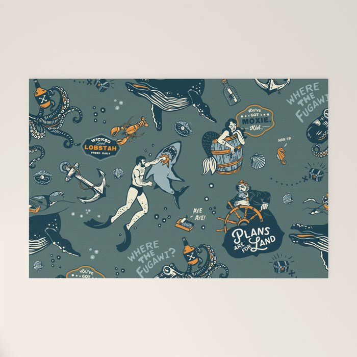 Vintage Ocean Pattern Welcome Mat Gallery Image 1