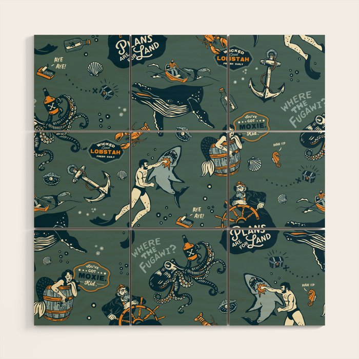 Vintage Ocean Pattern Wood Wall Art Gallery Image 1