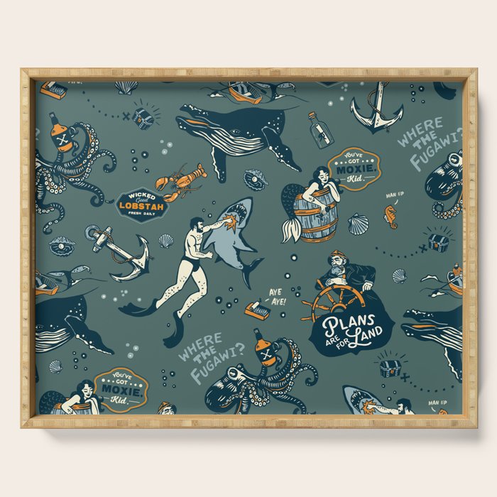 Vintage Ocean Pattern Serving Tray Gallery Image 1