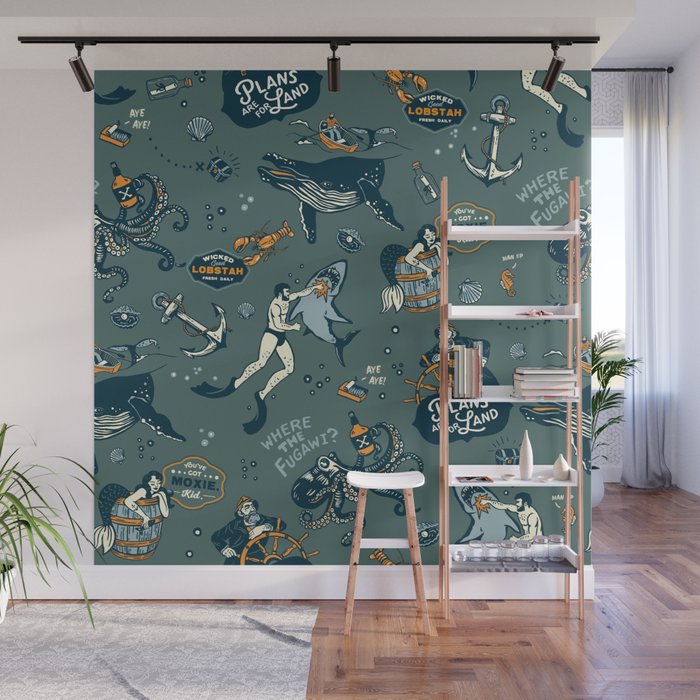 Vintage Ocean Pattern Wall Mural Gallery Image 1