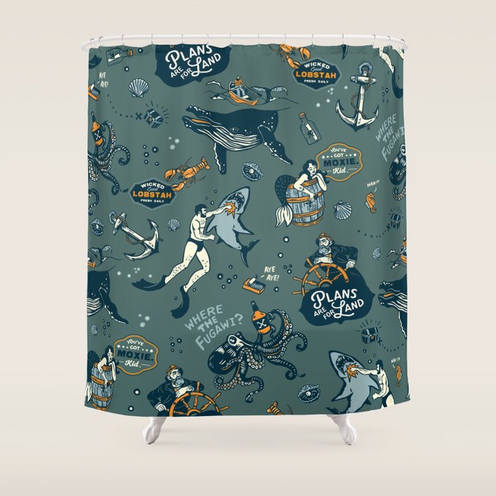 Vintage Ocean Pattern Shower Curtain Gallery Image 1