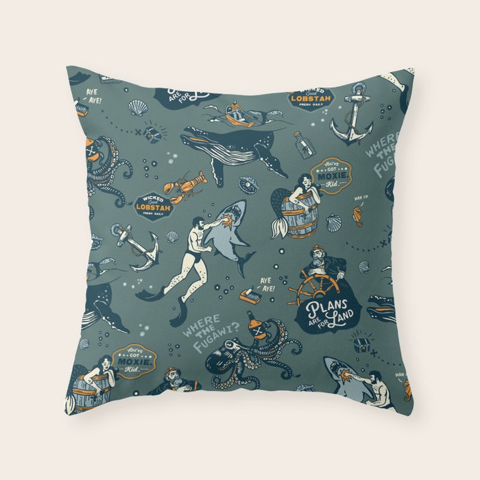 Vintage Ocean Pattern Throw Pillow Gallery Image 6