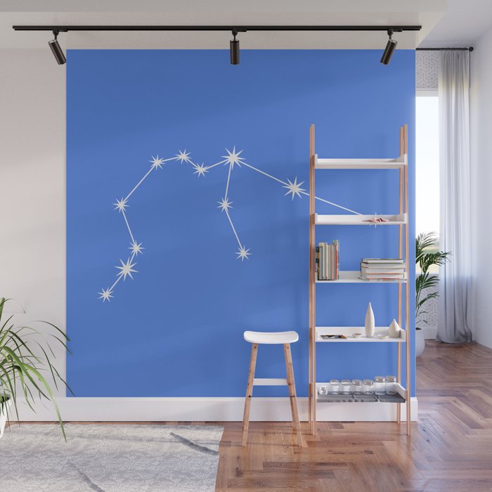 Aquarius Zodiac Star Constellation Line Art Bright Blue Wall Mural Gallery Image 1
