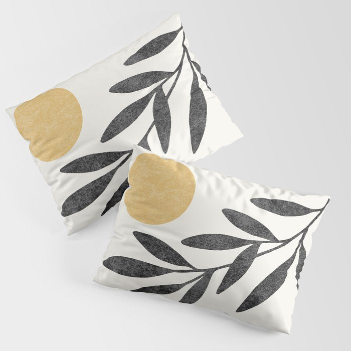Leaf Sun 1 - Gold Black Pillow Sham Gallery Image 1