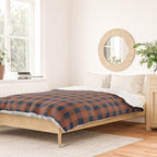 Gingham Check Dark Plaid Pattern in Navy Blue and Burnt Orange Duvet Cover Gallery Image 2