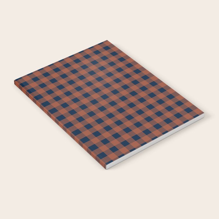 Gingham Check Dark Plaid Pattern in Navy Blue and Burnt Orange Notebook Gallery Image 1