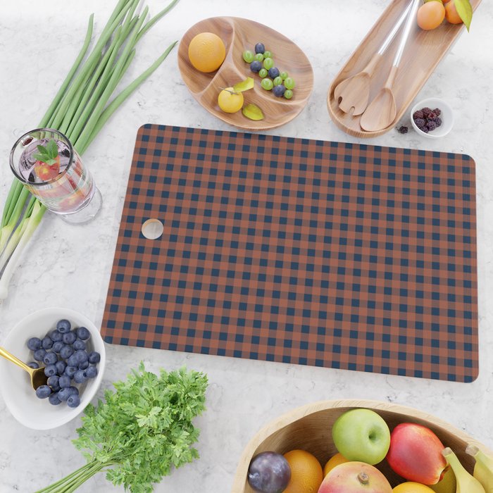 Gingham Check Dark Plaid Pattern in Navy Blue and Burnt Orange Cutting Board Gallery Image 2