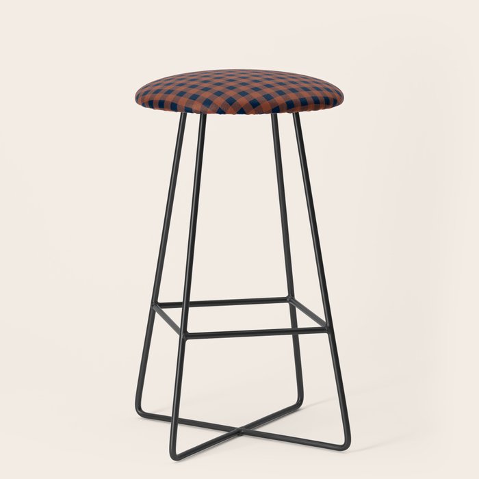 Gingham Check Dark Plaid Pattern in Navy Blue and Burnt Orange Stool Gallery Image 1