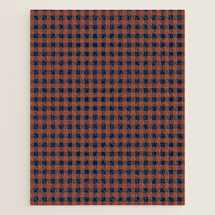 Gingham Check Dark Plaid Pattern in Navy Blue and Burnt Orange Jigsaw Puzzle Gallery Image 1