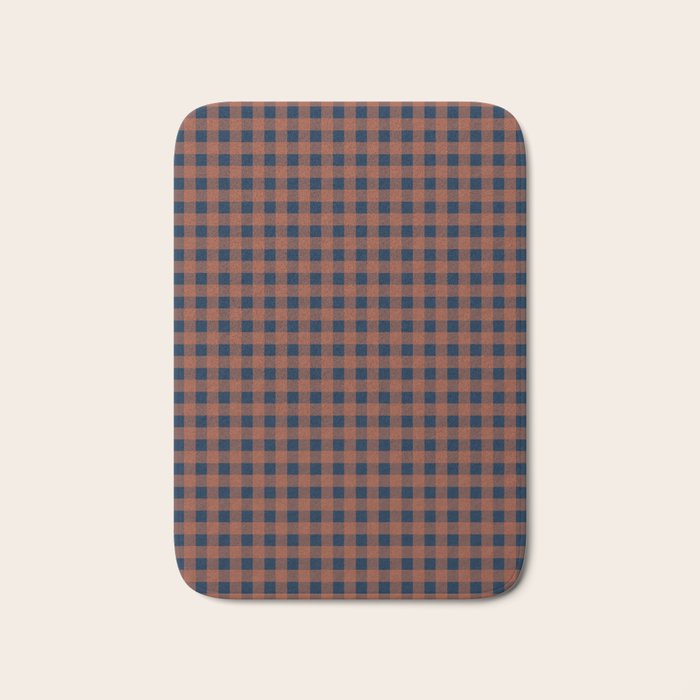 Gingham Check Dark Plaid Pattern in Navy Blue and Burnt Orange Bath Mat Gallery Image 1