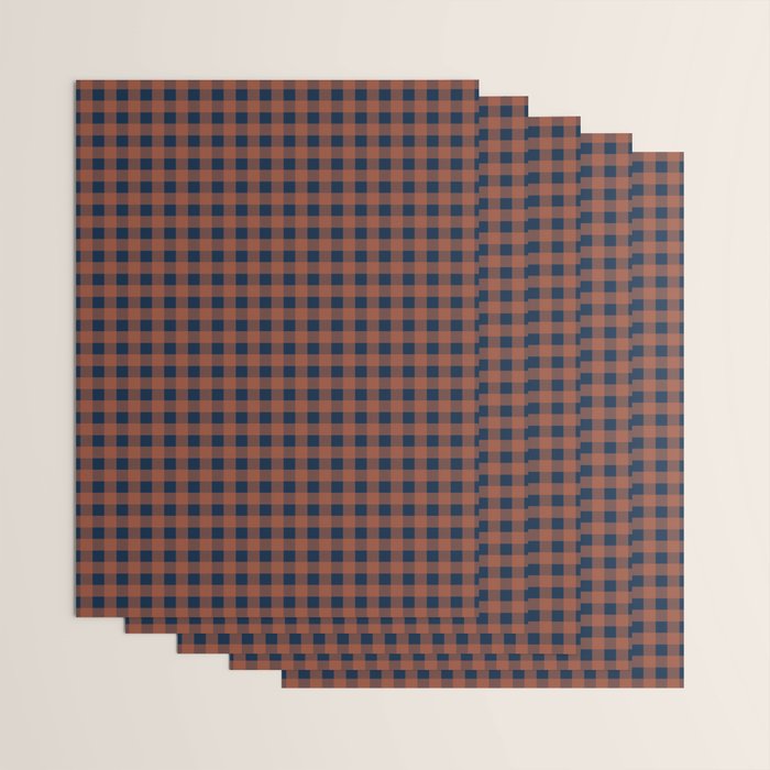 Gingham Check Dark Plaid Pattern in Navy Blue and Burnt Orange Wrapping Paper Gallery Image 3