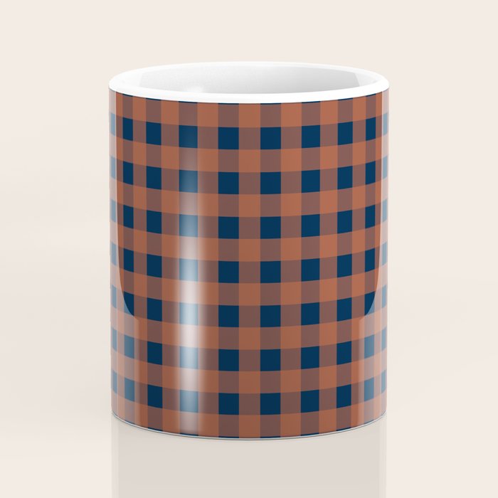 Gingham Check Dark Plaid Pattern in Navy Blue and Burnt Orange Coffee Mug Gallery Image 4
