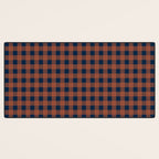 Gingham Check Dark Plaid Pattern in Navy Blue and Burnt Orange Desk Mat Gallery Image 3