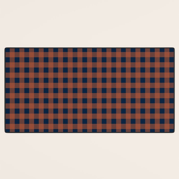 Gingham Check Dark Plaid Pattern in Navy Blue and Burnt Orange Desk Mat Gallery Image 3