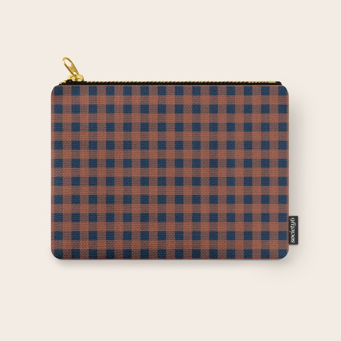 Gingham Check Dark Plaid Pattern in Navy Blue and Burnt Orange Carry All Pouch Gallery Image 1