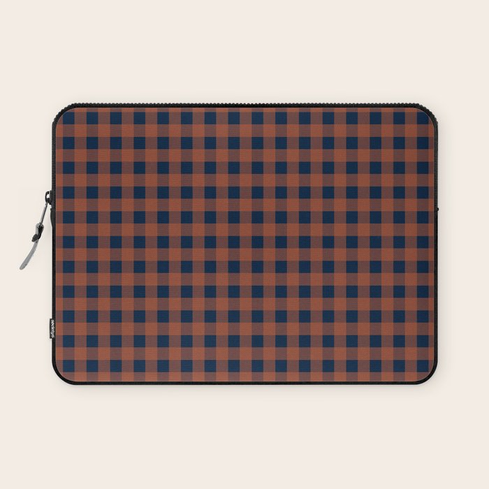 Gingham Check Dark Plaid Pattern in Navy Blue and Burnt Orange Laptop Sleeve Gallery Image 1