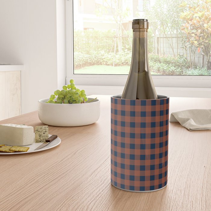 Gingham Check Dark Plaid Pattern in Navy Blue and Burnt Orange Wine Chiller Gallery Image 4