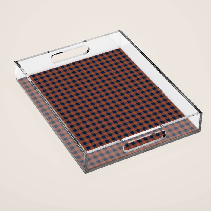 Gingham Check Dark Plaid Pattern in Navy Blue and Burnt Orange Acrylic Tray Gallery Image 1