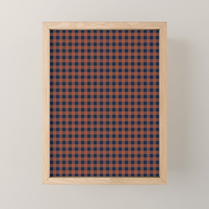 Gingham Check Dark Plaid Pattern in Navy Blue and Burnt Orange Mini Art Print Gallery Image 1