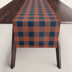 Gingham Check Dark Plaid Pattern in Navy Blue and Burnt Orange Table Runner Gallery Image 1