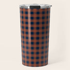Gingham Check Dark Plaid Pattern in Navy Blue and Burnt Orange Travel Mug Gallery Image 1