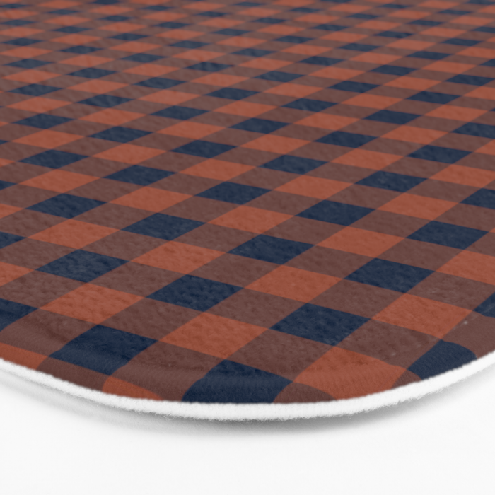 Gingham Check Dark Plaid Pattern in Navy Blue and Burnt Orange Bath Mat Gallery Image 3