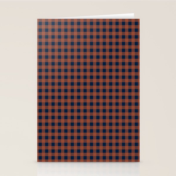 Gingham Check Dark Plaid Pattern in Navy Blue and Burnt Orange Stationery Card Gallery Image 1