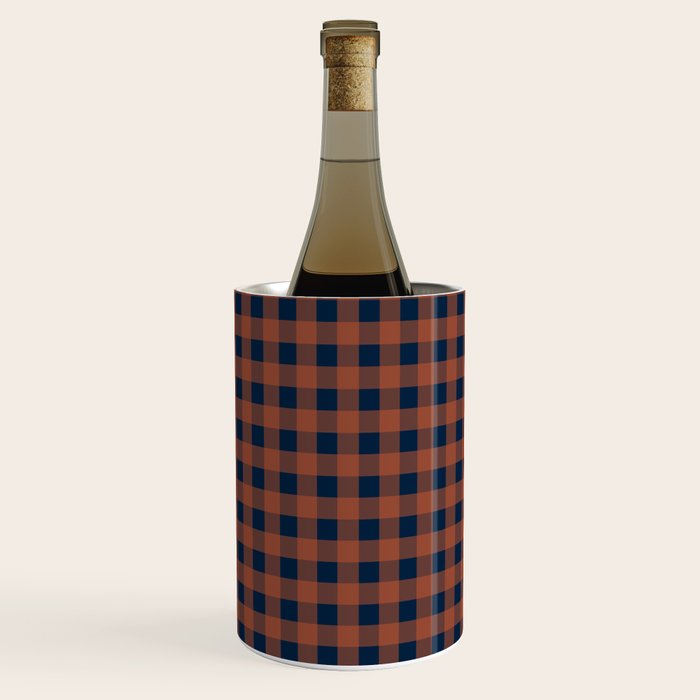 Gingham Check Dark Plaid Pattern in Navy Blue and Burnt Orange Wine Chiller Gallery Image 1