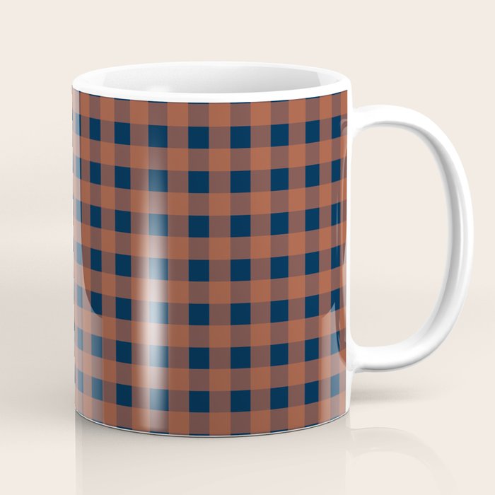 Gingham Check Dark Plaid Pattern in Navy Blue and Burnt Orange Coffee Mug Gallery Image 1