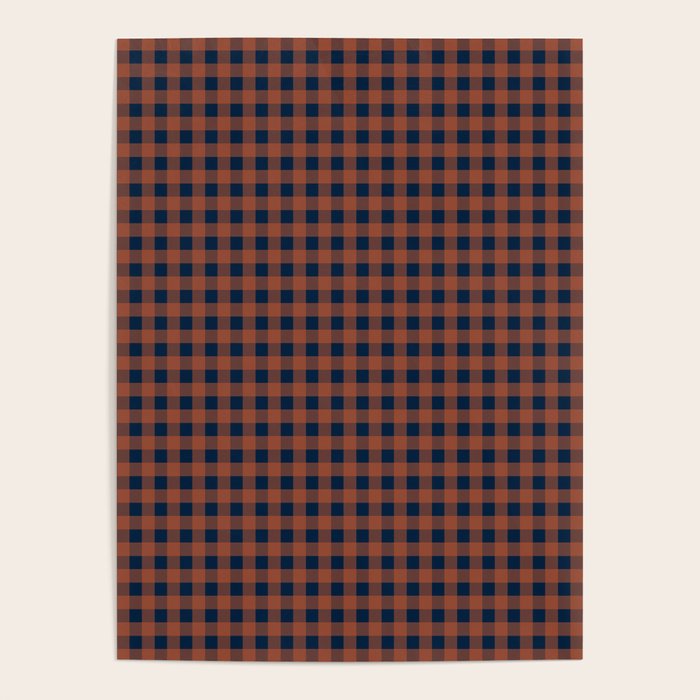 Gingham Check Dark Plaid Pattern in Navy Blue and Burnt Orange Poster Gallery Image 1