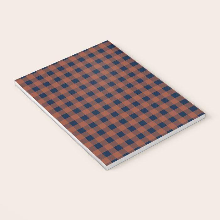 Gingham Check Dark Plaid Pattern in Navy Blue and Burnt Orange Notebook Gallery Image 3