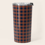 Gingham Check Dark Plaid Pattern in Navy Blue and Burnt Orange Travel Mug Gallery Image 2