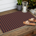 Gingham Check Dark Plaid Pattern in Navy Blue and Burnt Orange Outdoor Rug Gallery Image 2