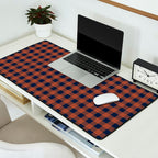 Gingham Check Dark Plaid Pattern in Navy Blue and Burnt Orange Desk Mat Gallery Image 2