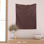 Gingham Check Dark Plaid Pattern in Navy Blue and Burnt Orange Wall Tapestry Gallery Image 2
