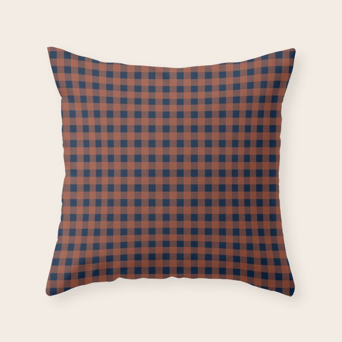 Gingham Check Dark Plaid Pattern in Navy Blue and Burnt Orange Throw Pillow Gallery Image 6