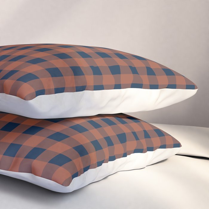 Gingham Check Dark Plaid Pattern in Navy Blue and Burnt Orange Pillow Sham Gallery Image 3