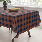Gingham Check Dark Plaid Pattern in Navy Blue and Burnt Orange Tablecloth Gallery Image 3
