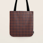 Gingham Check Dark Plaid Pattern in Navy Blue and Burnt Orange Tote Bag Gallery Image 1