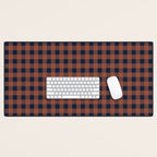 Gingham Check Dark Plaid Pattern in Navy Blue and Burnt Orange Desk Mat Gallery Image 1
