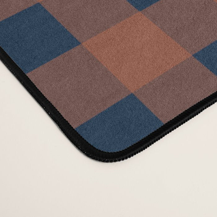 Gingham Check Dark Plaid Pattern in Navy Blue and Burnt Orange Desk Mat Gallery Image 4