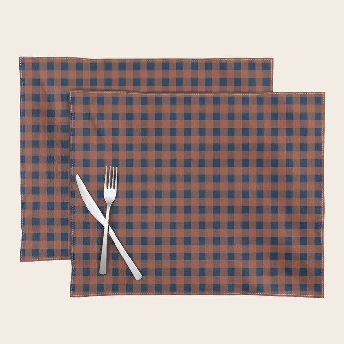 Gingham Check Dark Plaid Pattern in Navy Blue and Burnt Orange Placemat Gallery Image 1