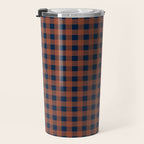 Gingham Check Dark Plaid Pattern in Navy Blue and Burnt Orange Travel Mug Gallery Image 3