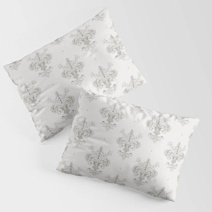 Fleur De Lis In Cool Neutral Grey Pillow Sham Gallery Image 3